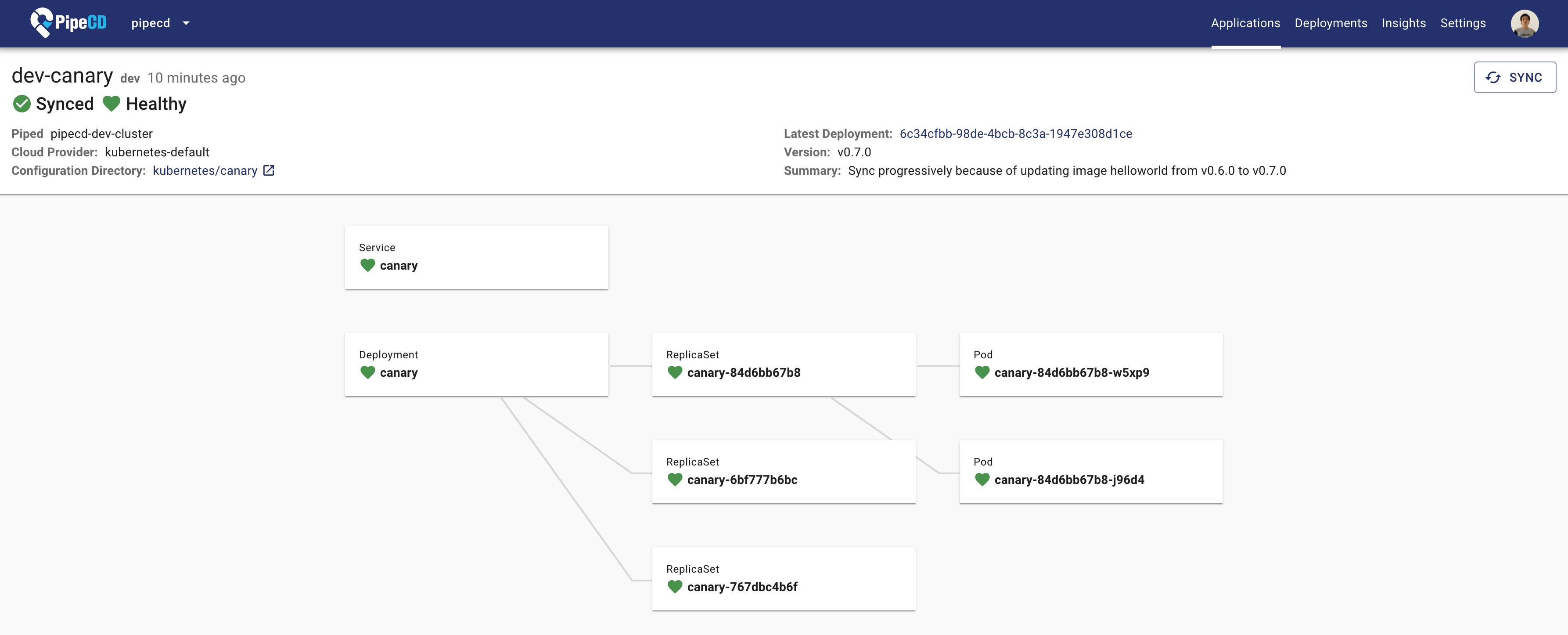A screenshot of the Application Details page on the Control Plane