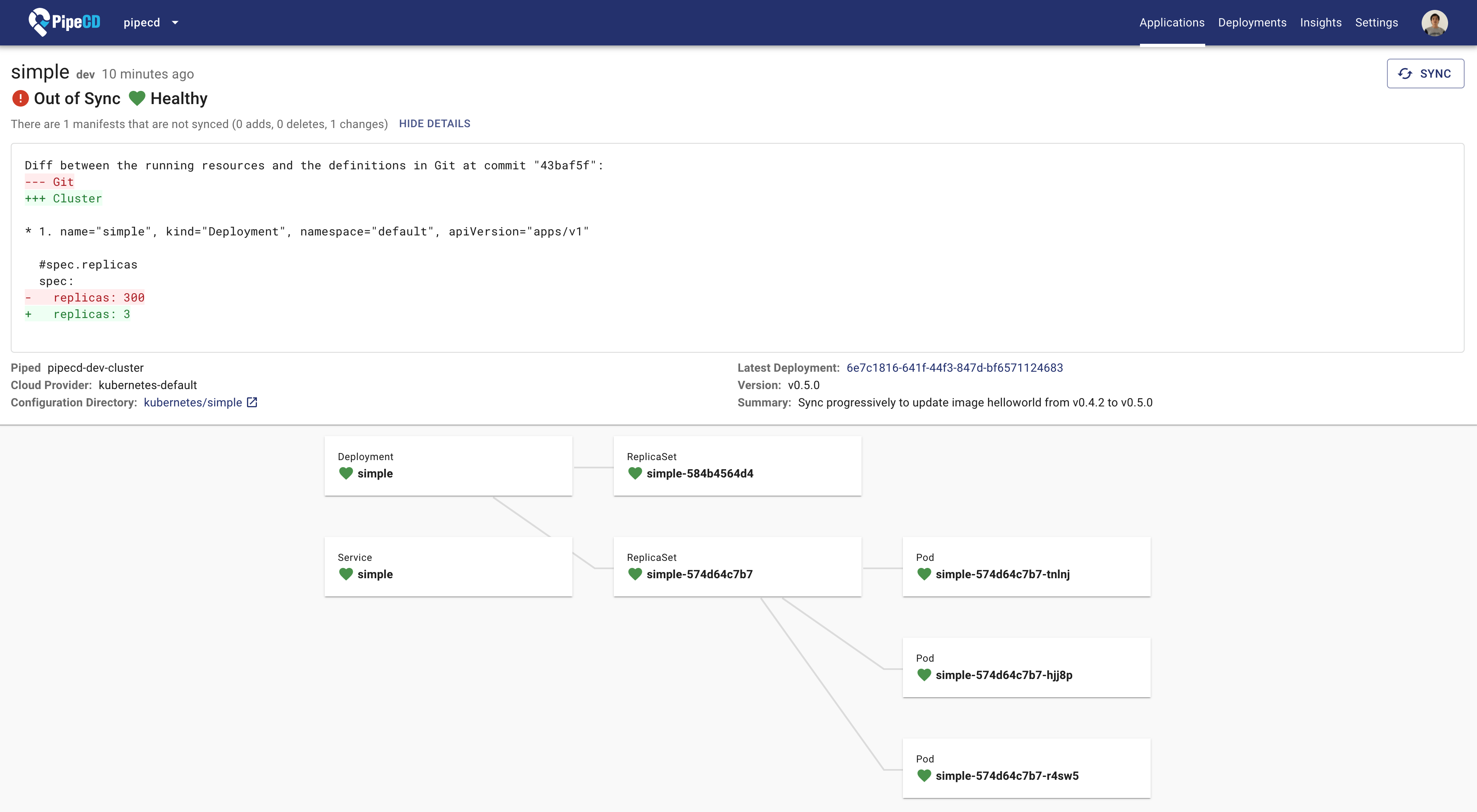 Application out of sync