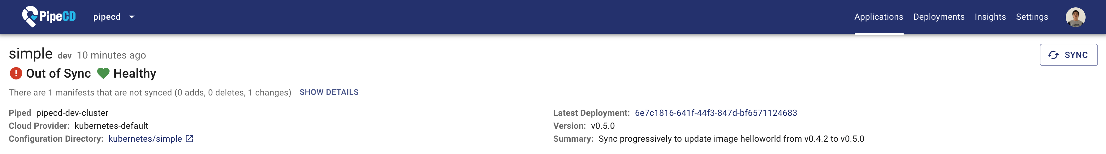 Screenshot showing “OUT OF SYNC” resources configuration state