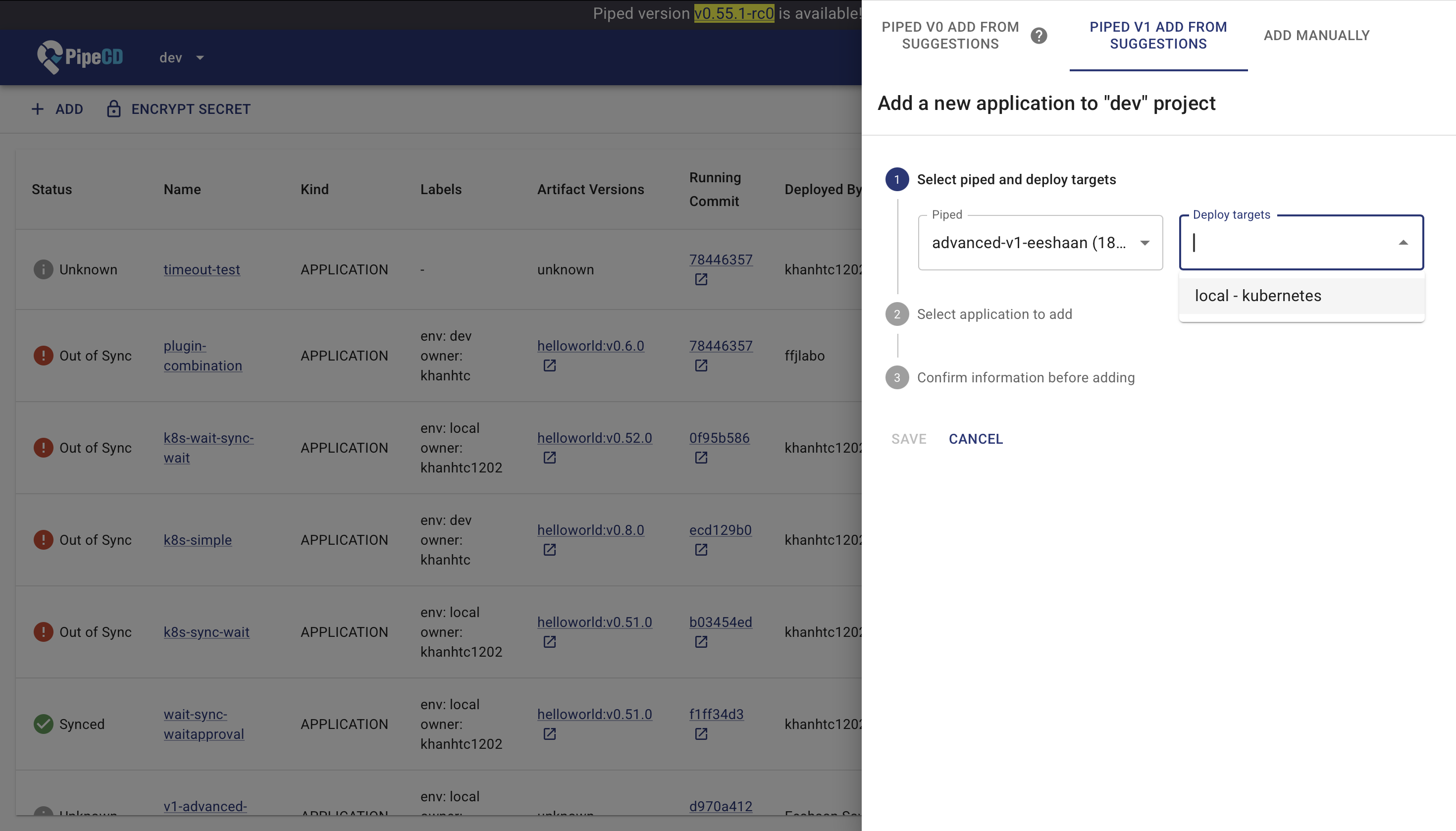 Adding the application